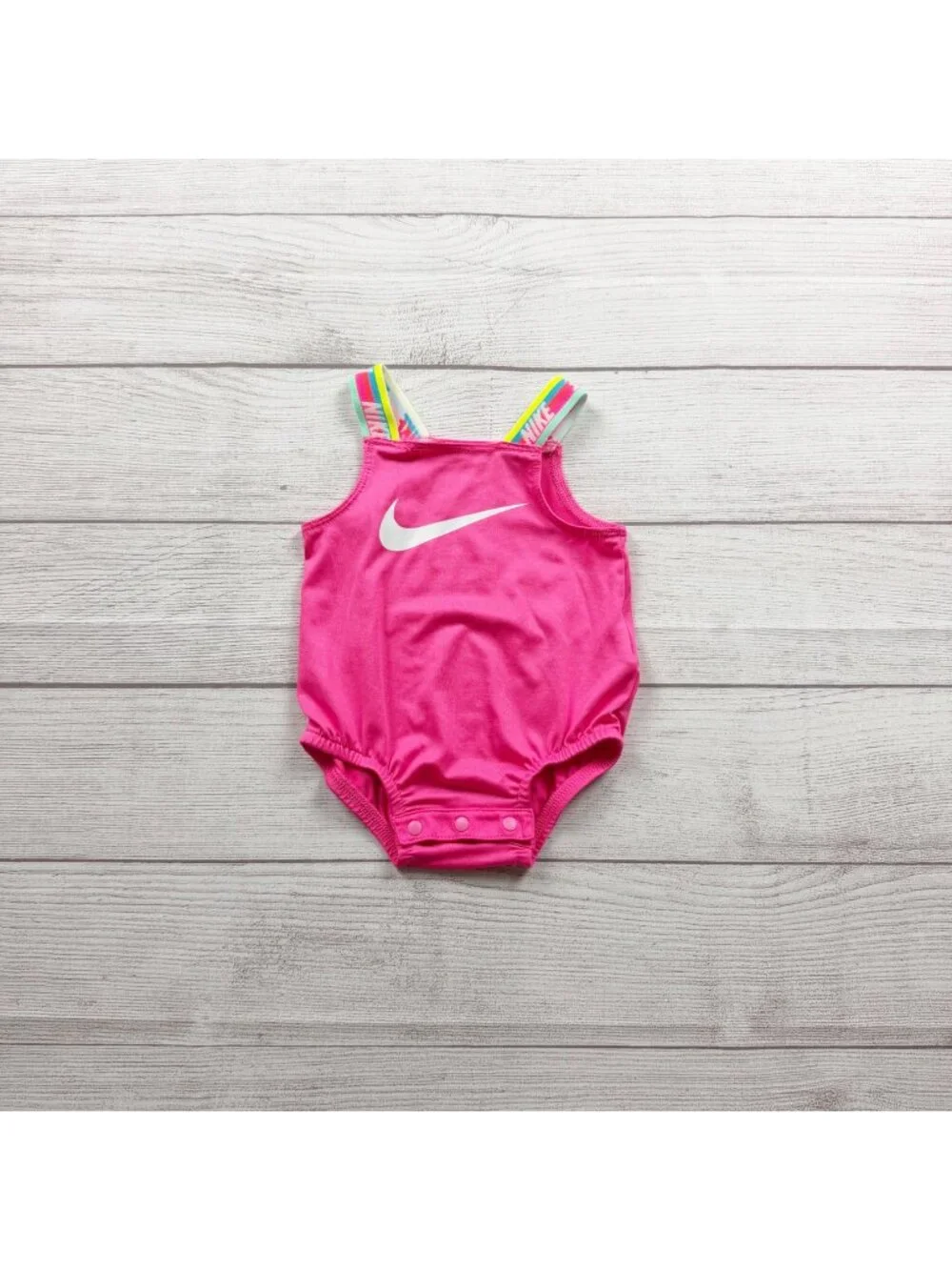 Nike DriFIT Baby Girls Pink One Piece Bodysuit Rainbow Straps 0-3 Months